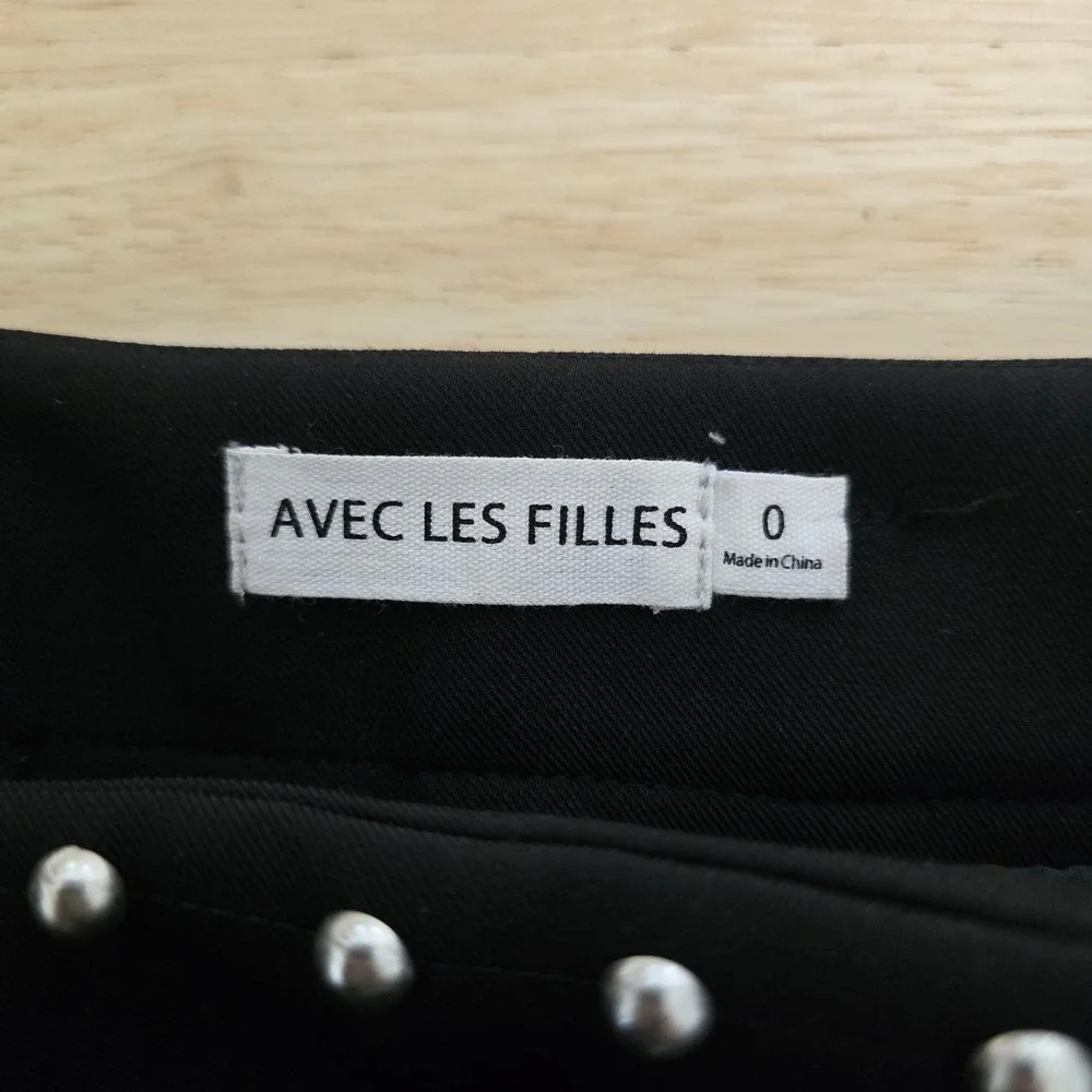 NWT Avec Les Filles Black Studded Western Mini Skirt Belted Size 0 Anthropologie